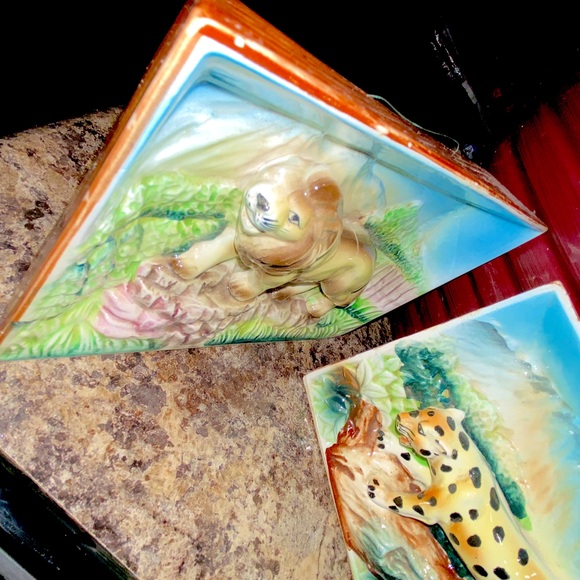 UNIQUE, Hand-painted, vintage ceramic Tiger and Lion plaque 🦁🐅🦄 - Picture 4 of 4